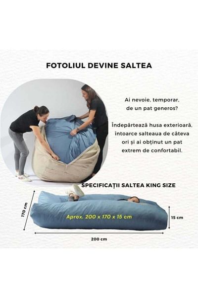 Pufrelax Set Fotoliu King Size cu Otoman (suport picioare) si Perna, Material Textil - Lemon