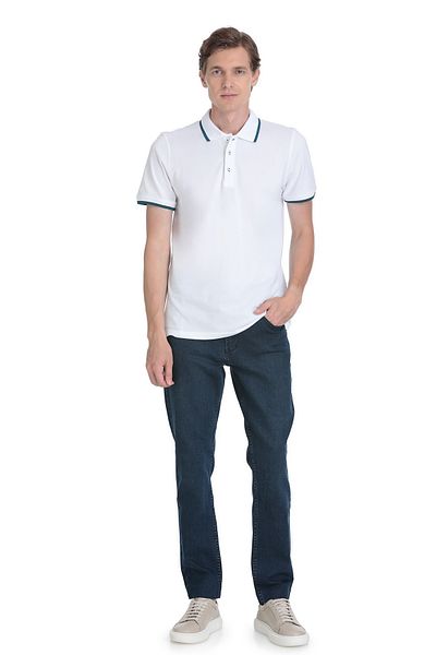 Hatemoğlu White Regular Fit 100% Cotton Polo Neck Rayon T-Shirt