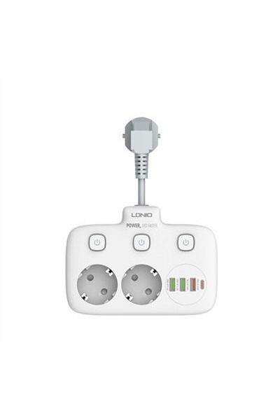 LDNIO Prelungitor SE2435, 2 prize, 3 X USB-A, 1X USB-C, incarcare rapida QC 3.0, 10A