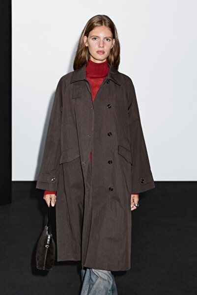Massimo Dutti Fitilli kadife detaylı pamuklu trençkot