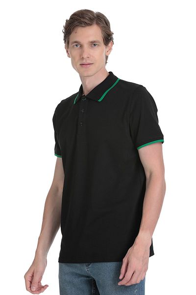 Hatemoğlu Black Regular Fit Polo Neck Cotton Rayon T-Shirt