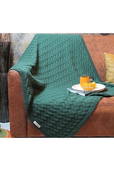 RTD&VLD Rtd & Vld Red Knitted Patterned New Year Concept Honeycomb Knitwear Tv Blanket Sofa Shawl