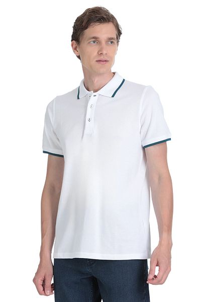 Hatemoğlu White Regular Fit 100% Cotton Polo Neck Rayon T-Shirt