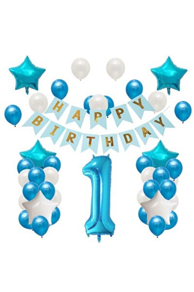 Terra Set 42 de baloane si 1 Banner Happy Birthday, Albastru
