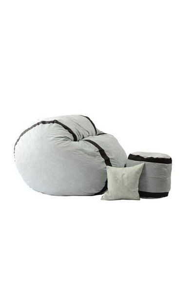 Pufrelax King Size Armchair Set with Ottoman (footrest) and Cushion, Textile Material - Light Mint