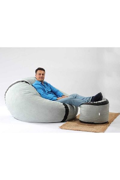 Pufrelax King Size Armchair Set with Ottoman (footrest), Textile Material - Light Mint