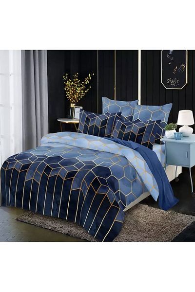 Casa de Vis Double bedding set, premium fine cotton, 6 pieces, 2 people, Geometric blue