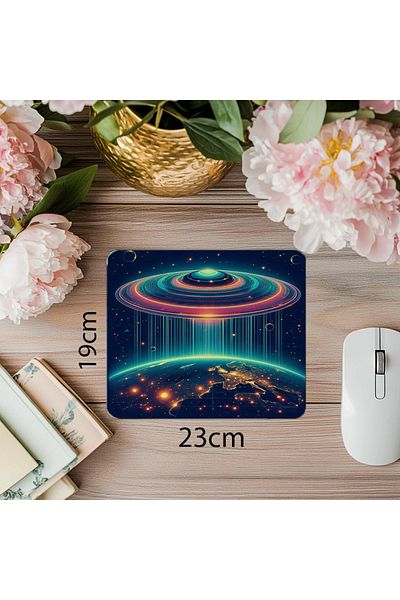 Luluyen Flying Saucer Mouse Pad on Earth - 19X23 cm 2 mm Rectangle Imported Printed Mouse Pad