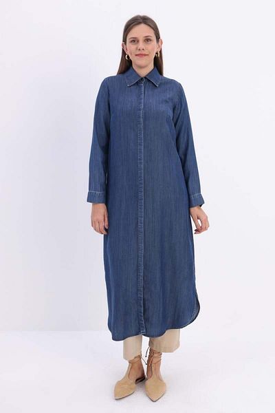 ALLDAY Cămașă lungă din denim cu plăcuță ascunsă