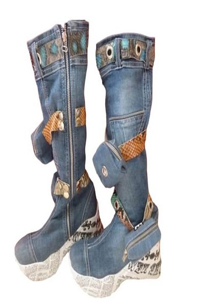 blue moon - Queen Denim Boots, Blue, 36