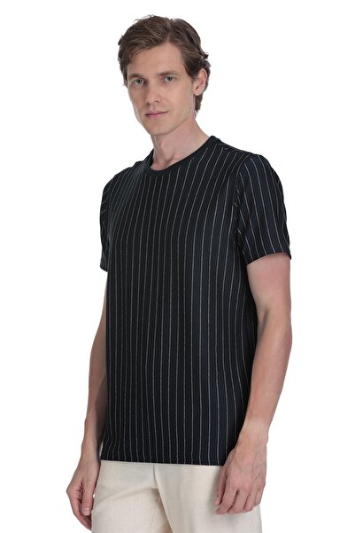 Hatemoğlu Mornarsko plava majica regularnog kroja Prugasto okrugla kragna