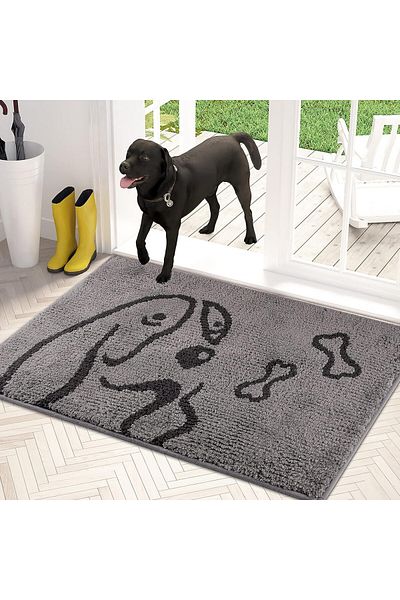 PURRUGS entrance mat, polyester, grey/black, 80 x 120 cm