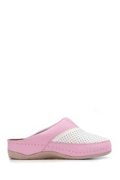 Tellus Women's leather medical clogs 25-06, White-Pink - 41