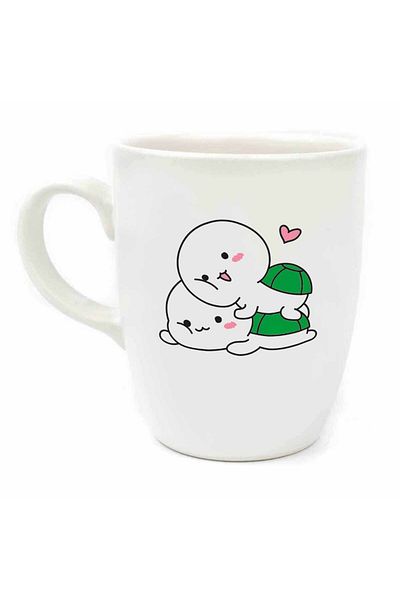 PALTO TASARIM Dear Turtles Cream Oval Mug - Gift Mug Cup Mug