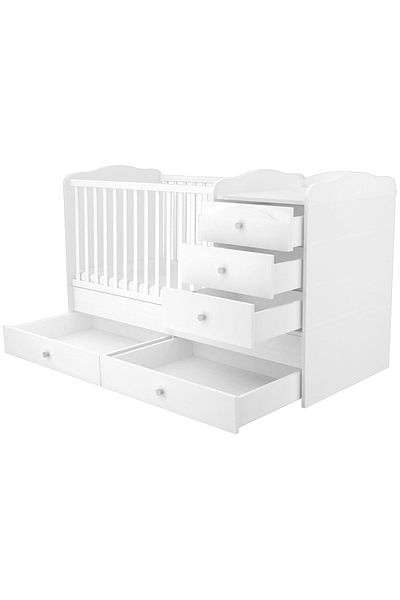 Hubners Convertible Baby Crib with 5 Drawers Matei Maxi Kombi 12070 cm White