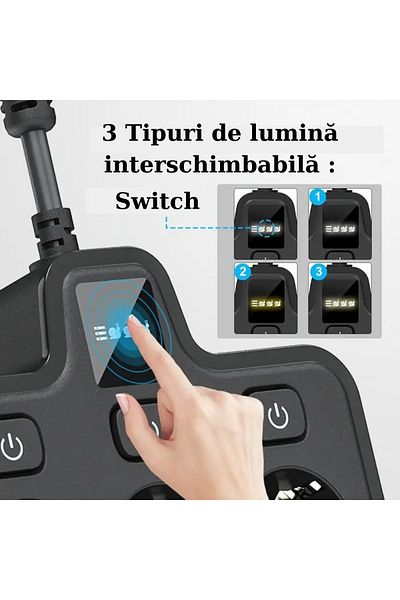 SOLLUXE Adaptor priză cu două mufe tip C PD20W + QC3.0 și 2 USB 3.4A, lampă tactilă cu lămpă interschimbabilă
