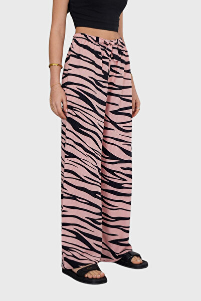 VAGGON Women's Powder Waist Elastic Lace-Up Patterned Viscose Palazzo Pants Vs00371