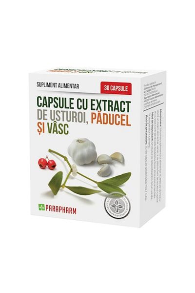 Parapharm Capsule supliment alimentar cu extract de usturoi, păducel și vâsc, Parapharm, 30 capsule
