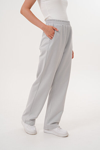 Basics&More Kadın Gri Pamuklu Yüksek Bel Rahat Kalıp Eşofman Altı