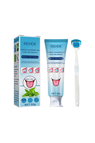 EELHOE Tongue Scraper Precise Cleaning Brush Kit, Tongue Cleaner Gel with Soft Tongue Brush, 50g