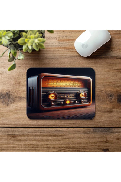Luluyen Ретро подложка за мишка с радио и оранжев светлинен дисплей - 19x23 см 2 мм правоъгълна подложка за мишка с внос и печат