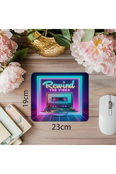 Luluyen Rewind the Vibes Written Color Mouse Pad - 19X23 cm 2 mm Rectangle Imported Printed Mouse Pad