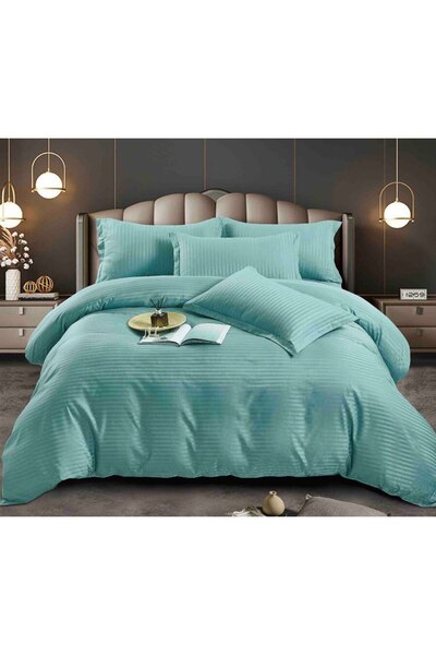 JOJO HOME Lenjerie de Pat Damasc, 1 Persoana, 4 Piese, 155 x 230 cm Vernil