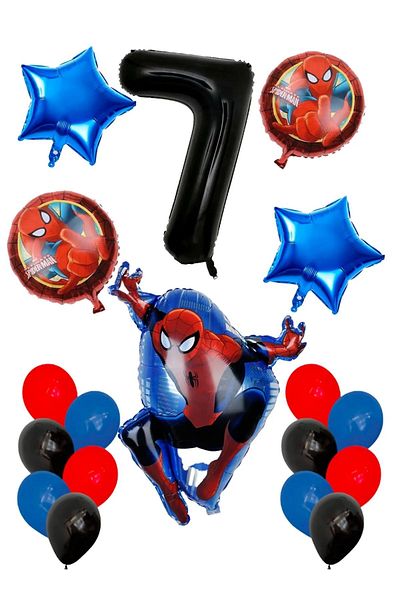 PARTİAVM 7 Year Old Spiderman Foil Balloon Set Black Number Balloon Spider-Man Balloon