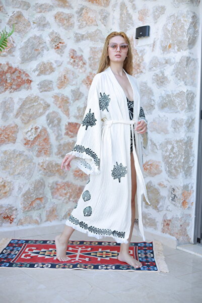 Befera Design Муслін кімоно 100% бавовна з подвійним орлом і принтом, халат-кафтан, ранковий халат