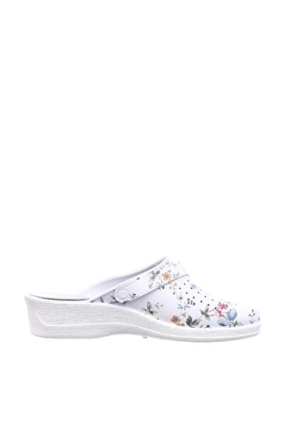 Tellus Medical leather clogs “Tellus” 51-08/02 White with flowers