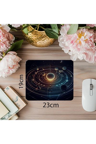 Luluyen Подложка за мишка Neon Orbit Striped Planet - 19x23 см, 2 мм, правоъгълна, вносна, с печат