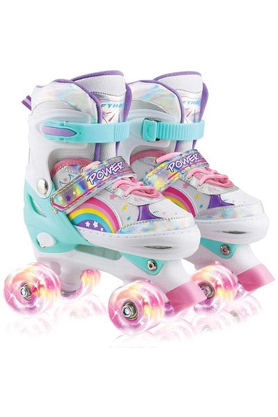 Elindor Adjustable roller skates for children and adults, Rainbow pattern, size S 26-33, Pink