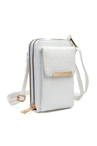 Newish Polo Women's Patterned Card Holder Wallet and Shoulder Bag with Phone Compartment - White