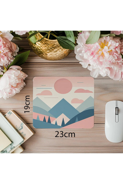 Luluyen لوحة ماوس هندسية على شكل الشمس والجبال - 19 × 23 سم 2 مم مستطيلة مطبوعة مستوردة