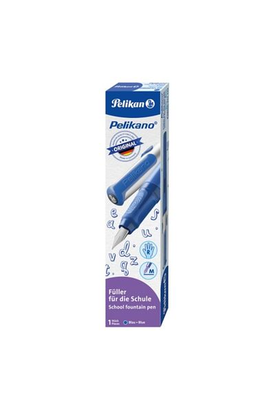 Pelikan Stilou Pelikano, peniță M, mâner ergonomic, pentru dreptaci, include 1 cartuș, albastru, rășină