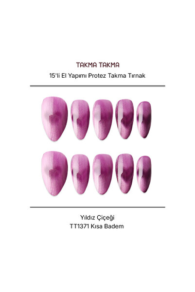 Takma Takma 15'li Mor Kısa Badem TT1371 Tekrar Kullanılabilir El Yapımı Prote...