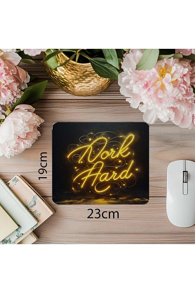 Luluyen Mouse Pad Work Hard cu lumină motivațională - 19x23 cm 2 mm Mouse Pad dreptunghiular imprimat importat
