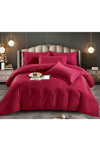 JOJO HOME Lenjerie de Pat Damasc, 1 Persoana, 4 Piese, 155 x 230 cm Bordeaux