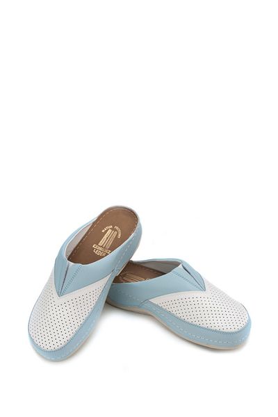 Tellus Women's leather medical clogs 25-06, White-Blue - 38