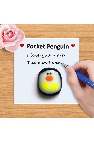 Yizemay Set of 2 mini penguins and 2 greeting cards, glass/paper, multicolor