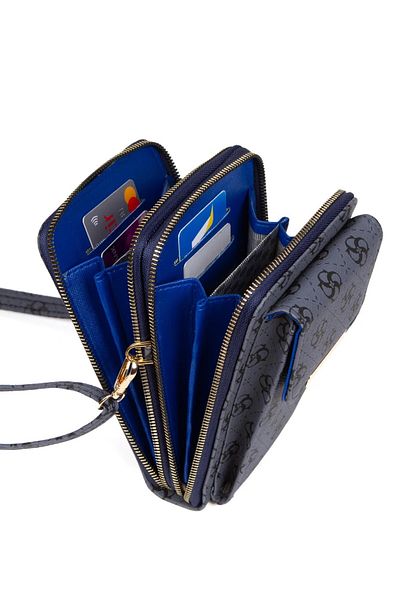 Newish Polo Portofel și geantă de umăr pentru femei cu model, cu compartiment pentru telefon și suport pentru carduri - bleumarin