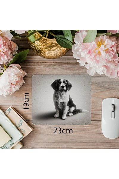 Luluyen Mousepad cu desen de câine cu stilou alb negru - 19x23 cm 2 mm dreptunghiular importat imprimat mouse pad