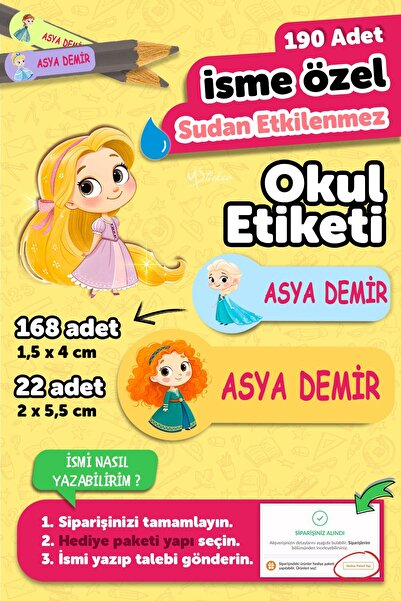 MSticker Okul Etiketi Kalem Defter isimli Etiket Isim Yazılabilen Sevimli Pre...