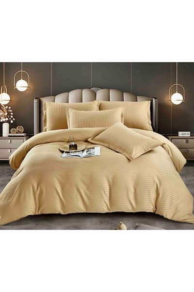 JOJO HOME Lenjerie de Pat Damasc, 1 Persoana, 4 Piese, 155 x 230 cm Bej