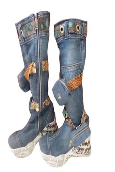 blue moon - Queen Denim Boots, Blue, 36