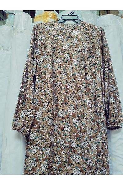 hoaryage Robadan Long Sleeve 100% Viscose Pressed Floral Mother Dress, Prayer Dress, Hijab Dress