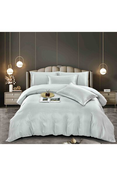 JOJO HOME Lenjerie de Pat Dublu Cu Elastic 100% Bumbac Damasc 6 Piese, 180 x 200 cm Gri deschis