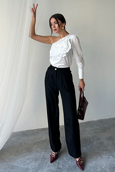 VAGGON Жіночі чорні штани з двома кишенями та високою талією Vs00673