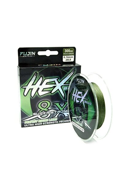 Fujin خيط صيد من البولي إيثيلين بتصميم Hex Braid x8 بلون أخضر طحلبي، بطول 300...