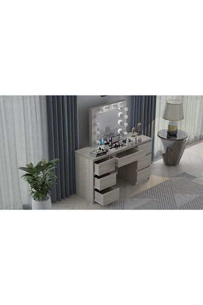 Mercaton Vanity Table/Mirror with LED Lights, Vanessa, Oak, 130x43x143 cm